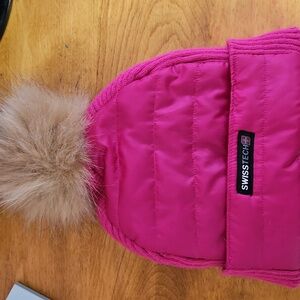 Swiss Tech Pink Winter Hat W/ Faux Fur Top